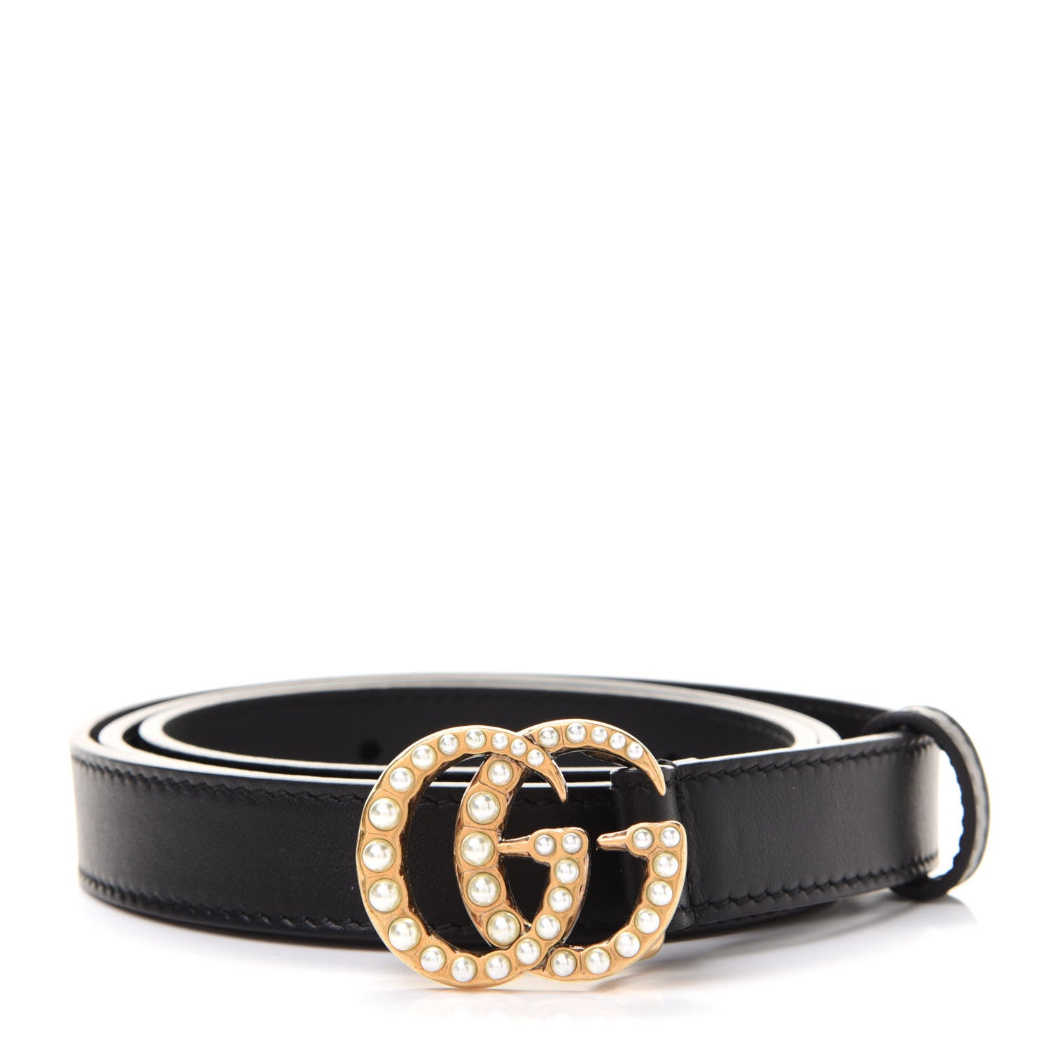 Gucci Calfskin Pearl Double G 20mm Belt 85 34 Black Cream 1 of 4