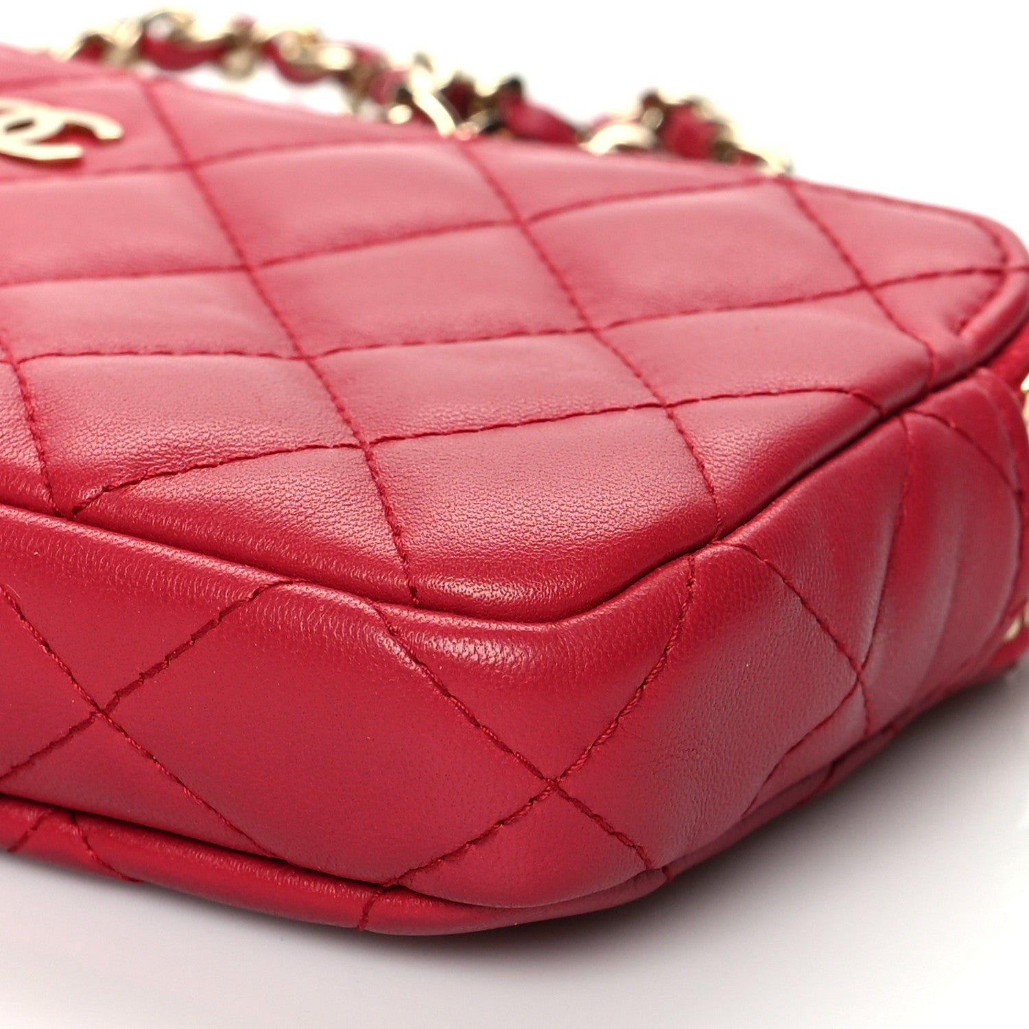 Chanel Lambskin Quilted Small Clutch With Chain Red 10 of 10