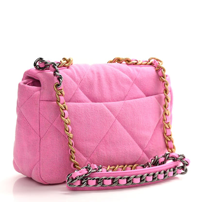 Chanel Denim Quilted Medium Chanel 19 Flap Neon Pink 3 of 10