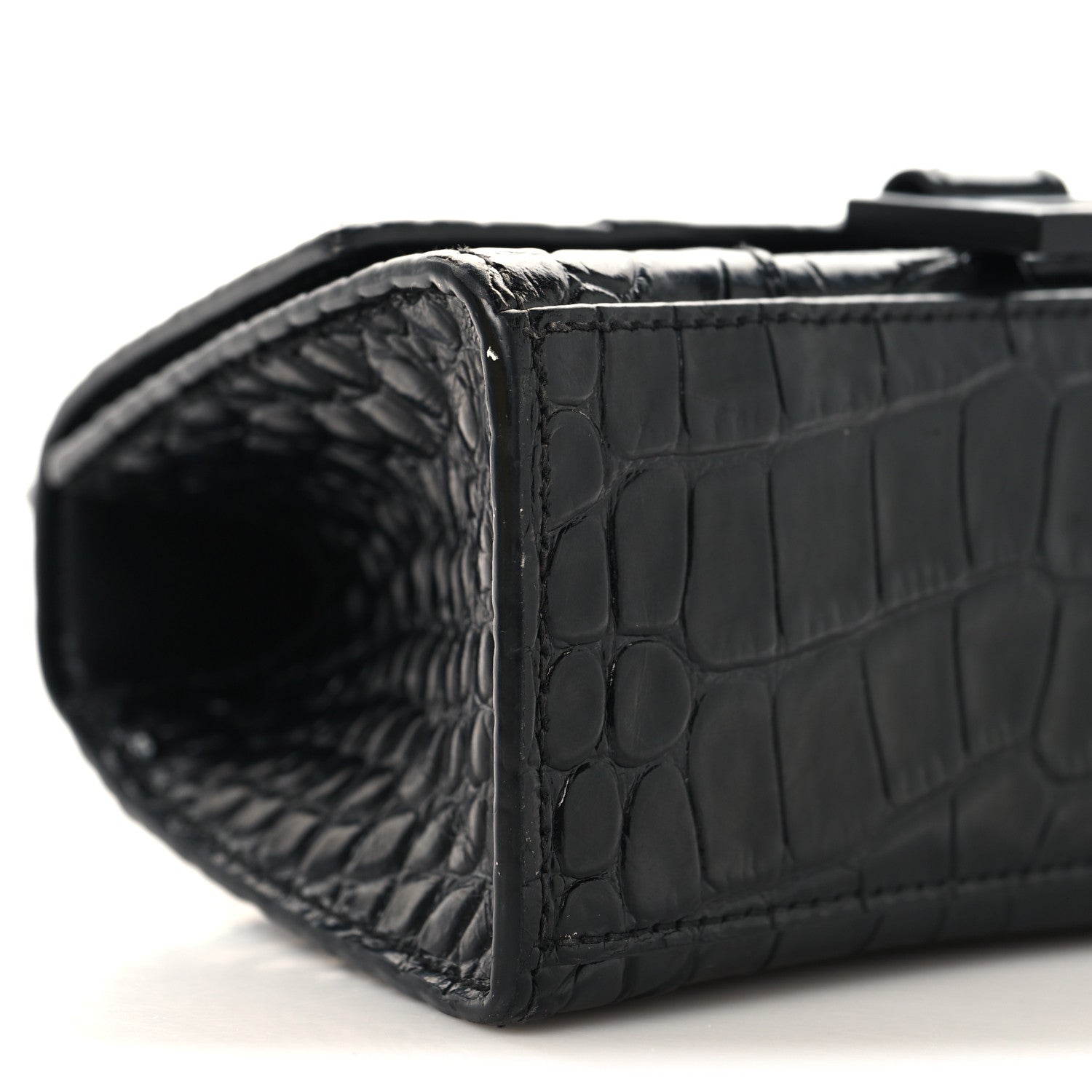 Balenciaga Shiny Calfskin Monochrome Crocodile Embossed Small Hourglass Top Handle Bag Black 7 of 12