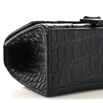 Balenciaga Shiny Calfskin Monochrome Crocodile Embossed Small Hourglass Top Handle Bag Black 7 of 12