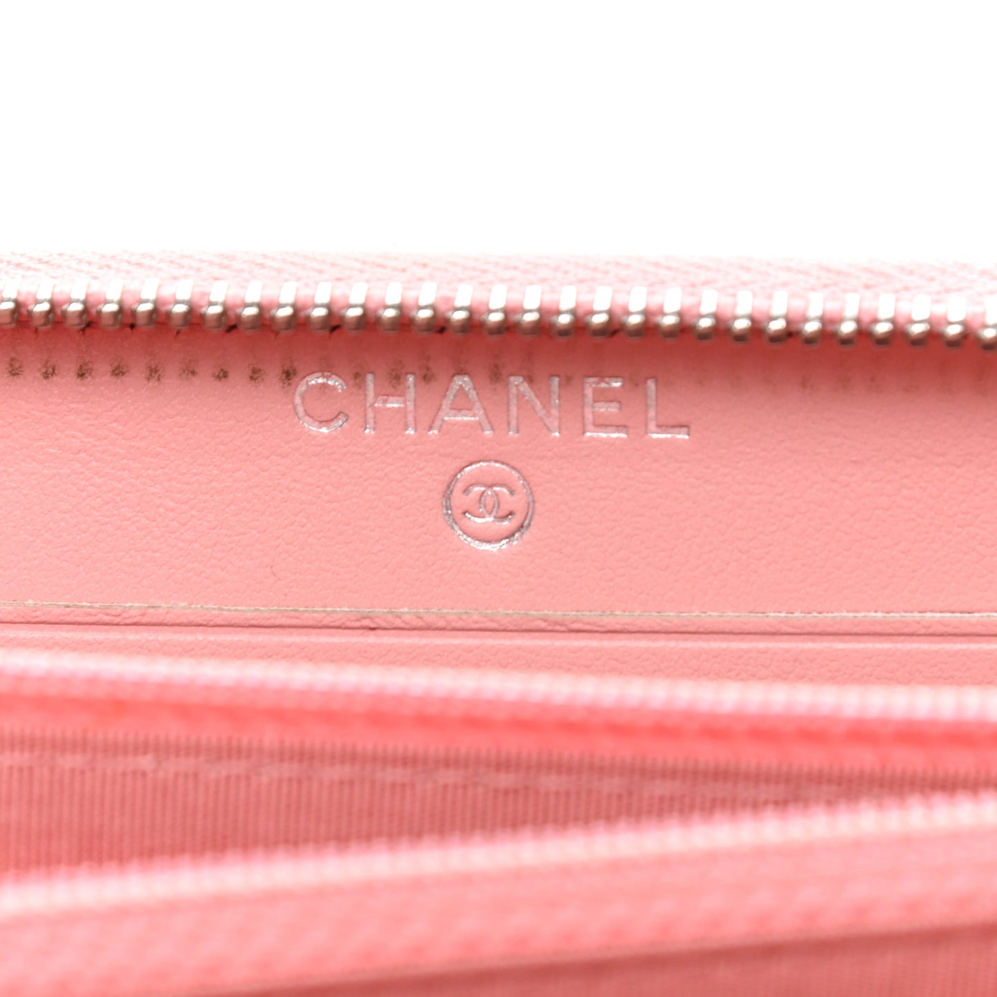 Caviar Quilted Medium Stripe Filigree Zip Around Wallet Pink White