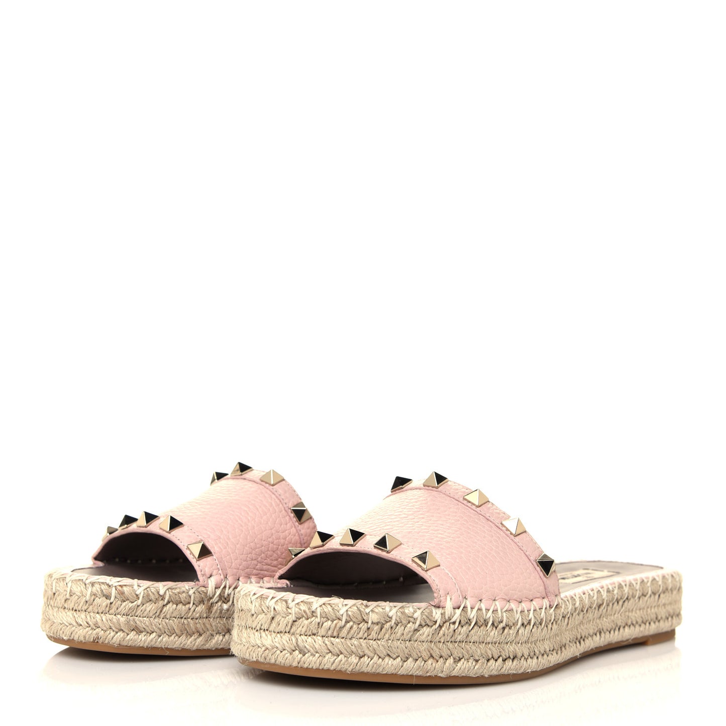 Grained Calfskin Rockstud Espadrille Flat Slide Sandals 36 Rose Quartz