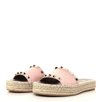 Valentino Garavani Grained Calfskin Rockstud Espadrille Flat Slide Sandals 36 Rose Quartz 3 of 6