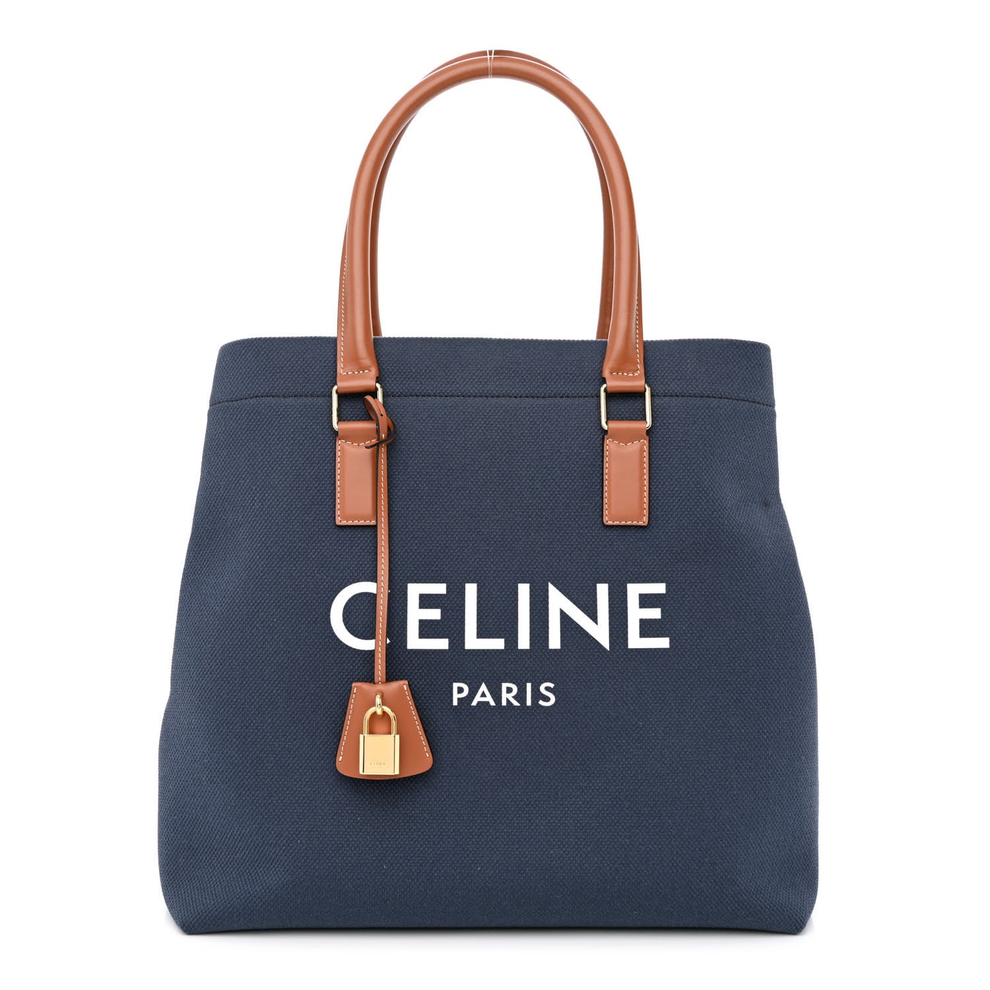 Canvas Calfskin Horizontal Cabas Navy Tan