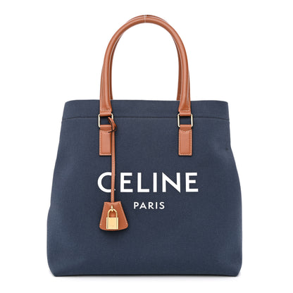 Celine Canvas Calfskin Horizontal Cabas Navy Tan 1 of 11