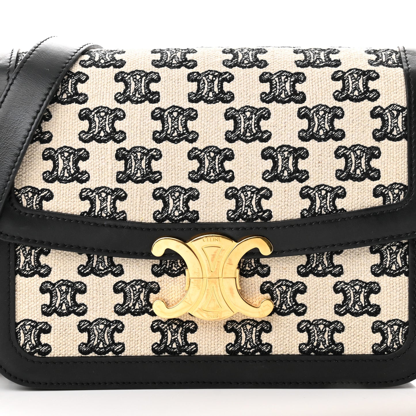 Canvas Calfskin Triomphe Embroidered Medium Triomphe Bag Black