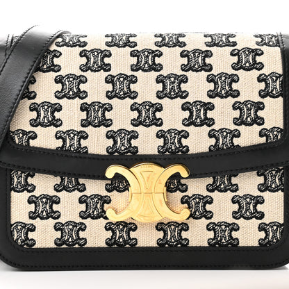 Celine Canvas Calfskin Triomphe Embroidered Medium Triomphe Bag Black 7 of 14