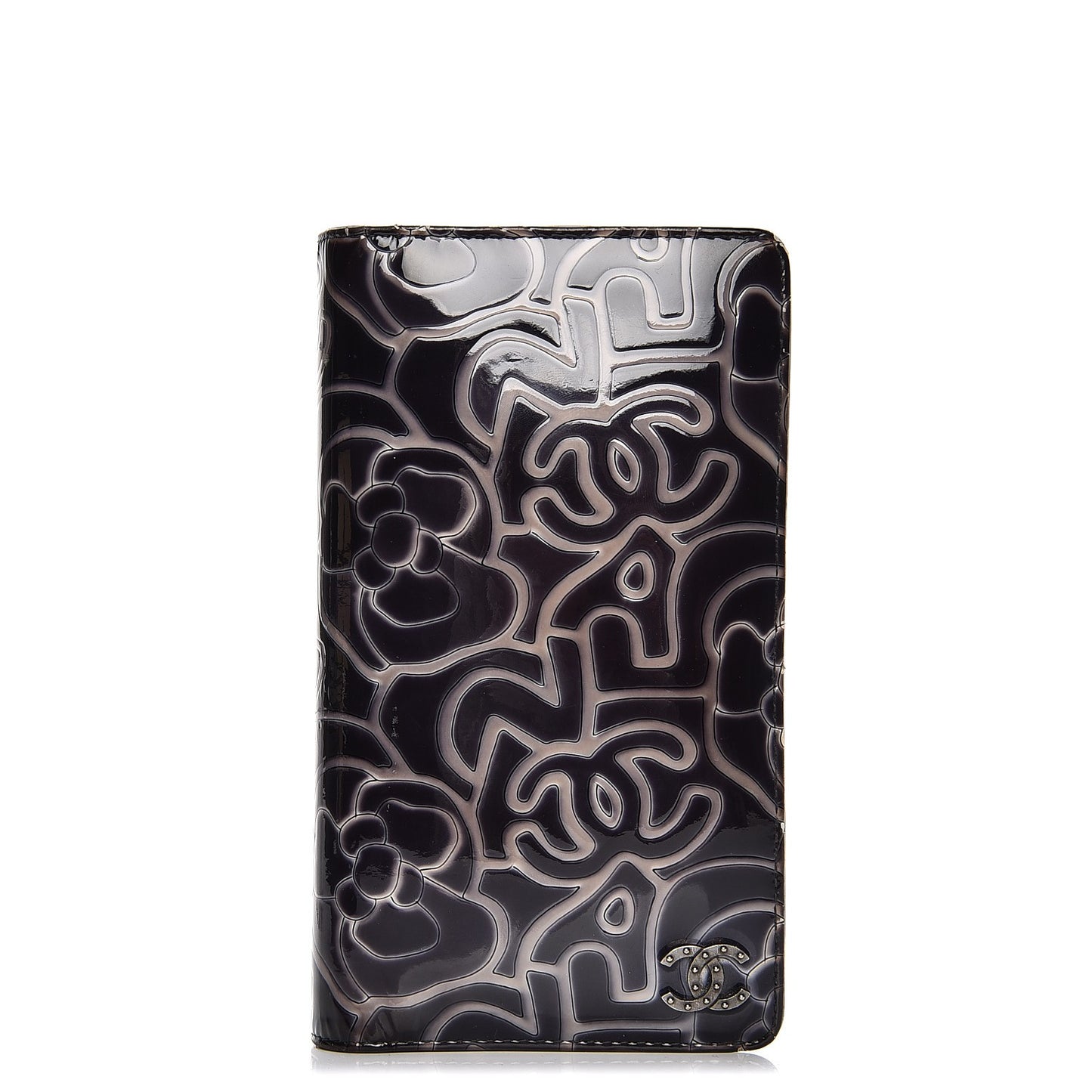 Patent Camellia Large Yen Wallet Black
