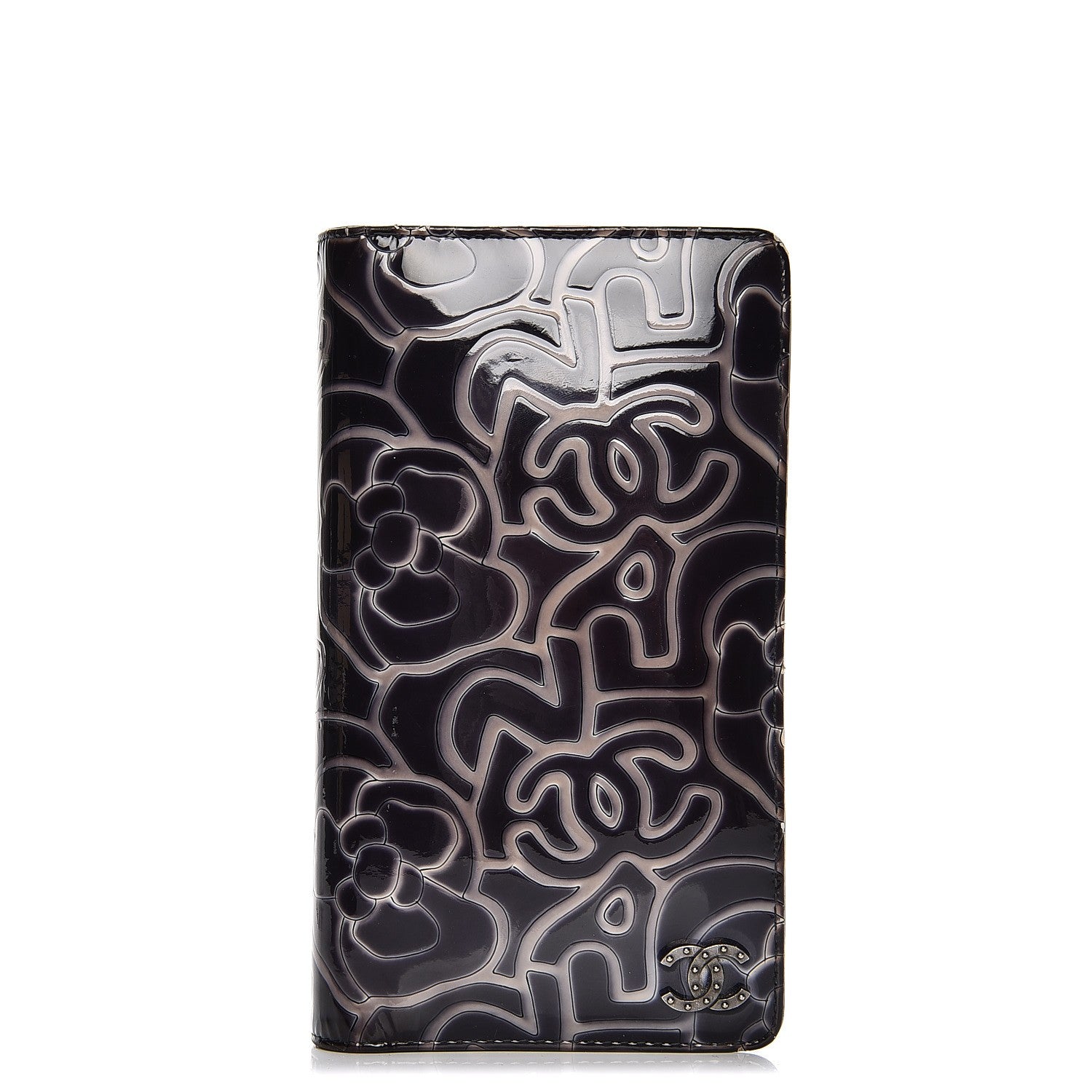 Chanel Patent Camellia Large Yen Wallet Black 1 of 18
