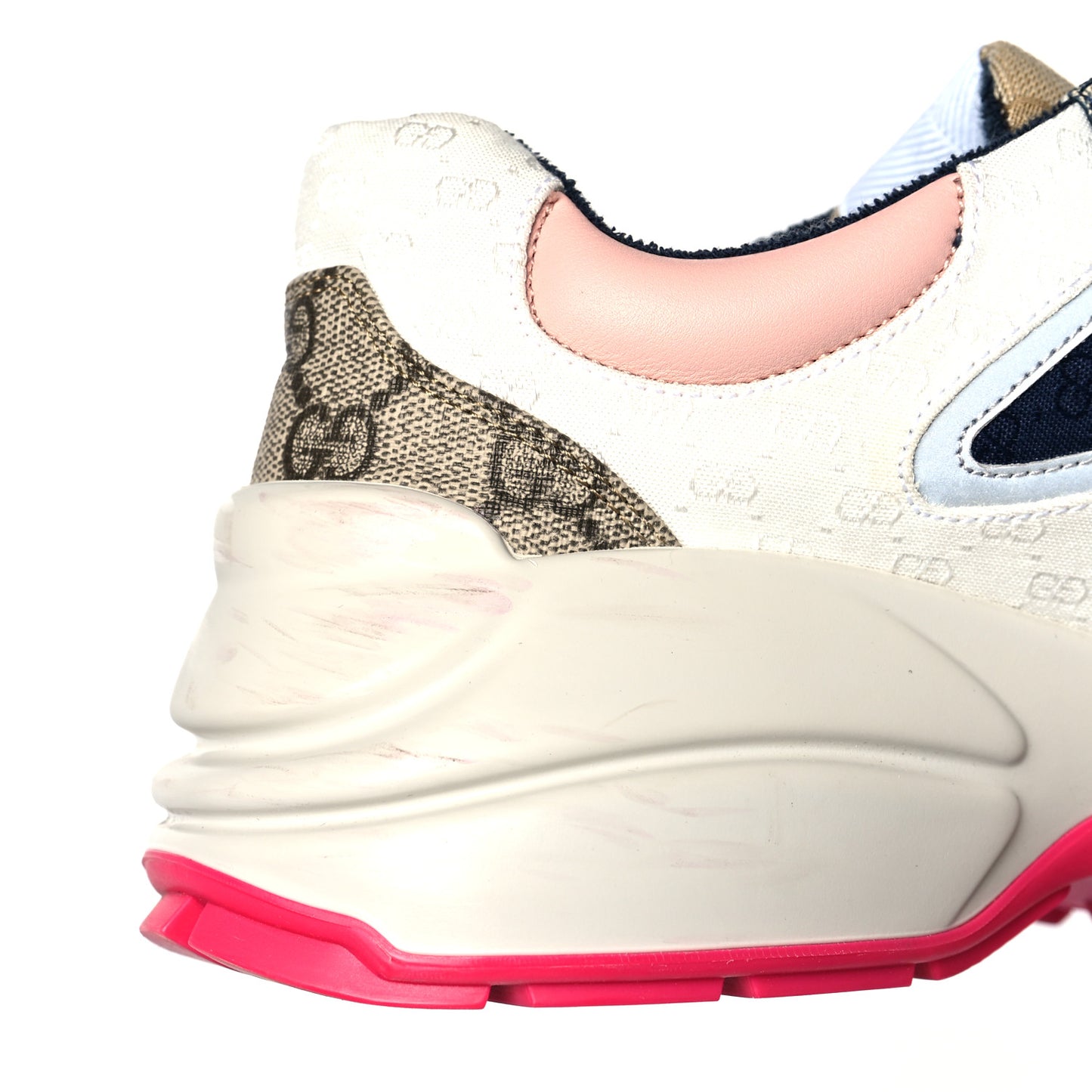 GG Supreme Monogram Mix Monogram Womens Rhyton Sneakers 40 London Blue Beige Pale Pink