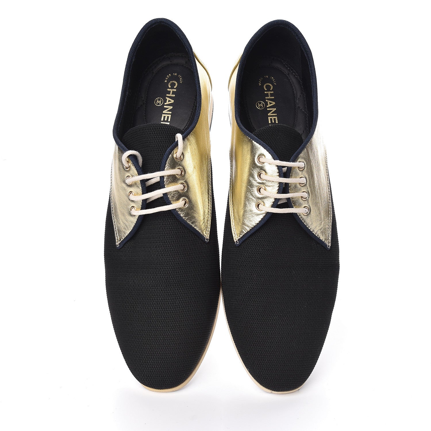 Chanel Metallic Lambskin CC Lace Up Oxfords 38 Dark Gold 8 of 17