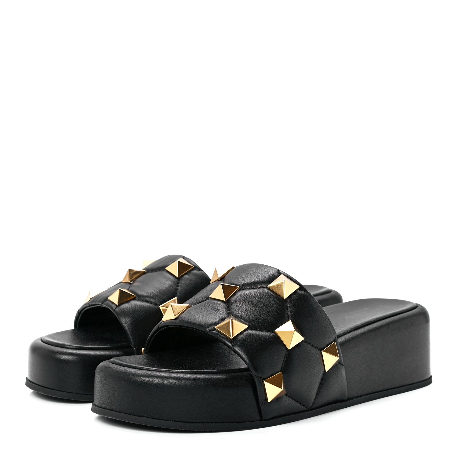 Valentino Garavani Nappa Roman Stud 30/50mm Platform Slide Sandals 38 Black 3 of 8