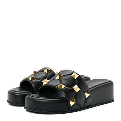 Valentino Garavani Nappa Roman Stud 30/50mm Platform Slide Sandals 38 Black 3 of 8