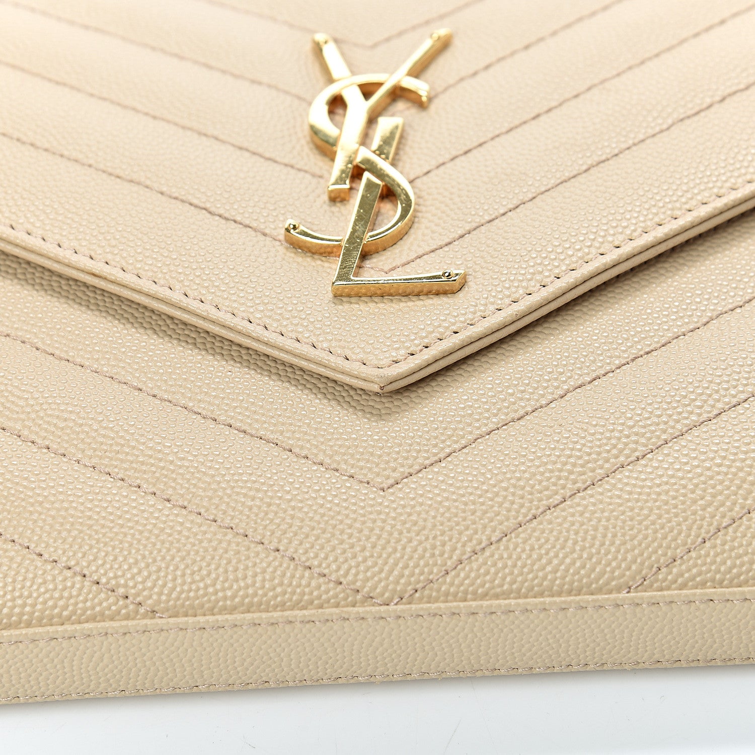 Saint Laurent Grain De Poudre Matelasse Chevron Monogram Chain Wallet Nude Powder 14 of 15