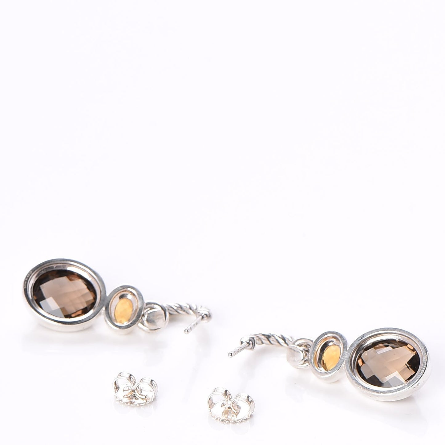Sterling Silver Lemon Citrine Smoky Quartz Renaissance Drop Earrings