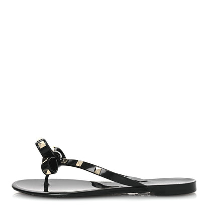 Valentino Garavani PVC Jelly Rockstud Bow Thong Sandals 36 Black 1 of 10