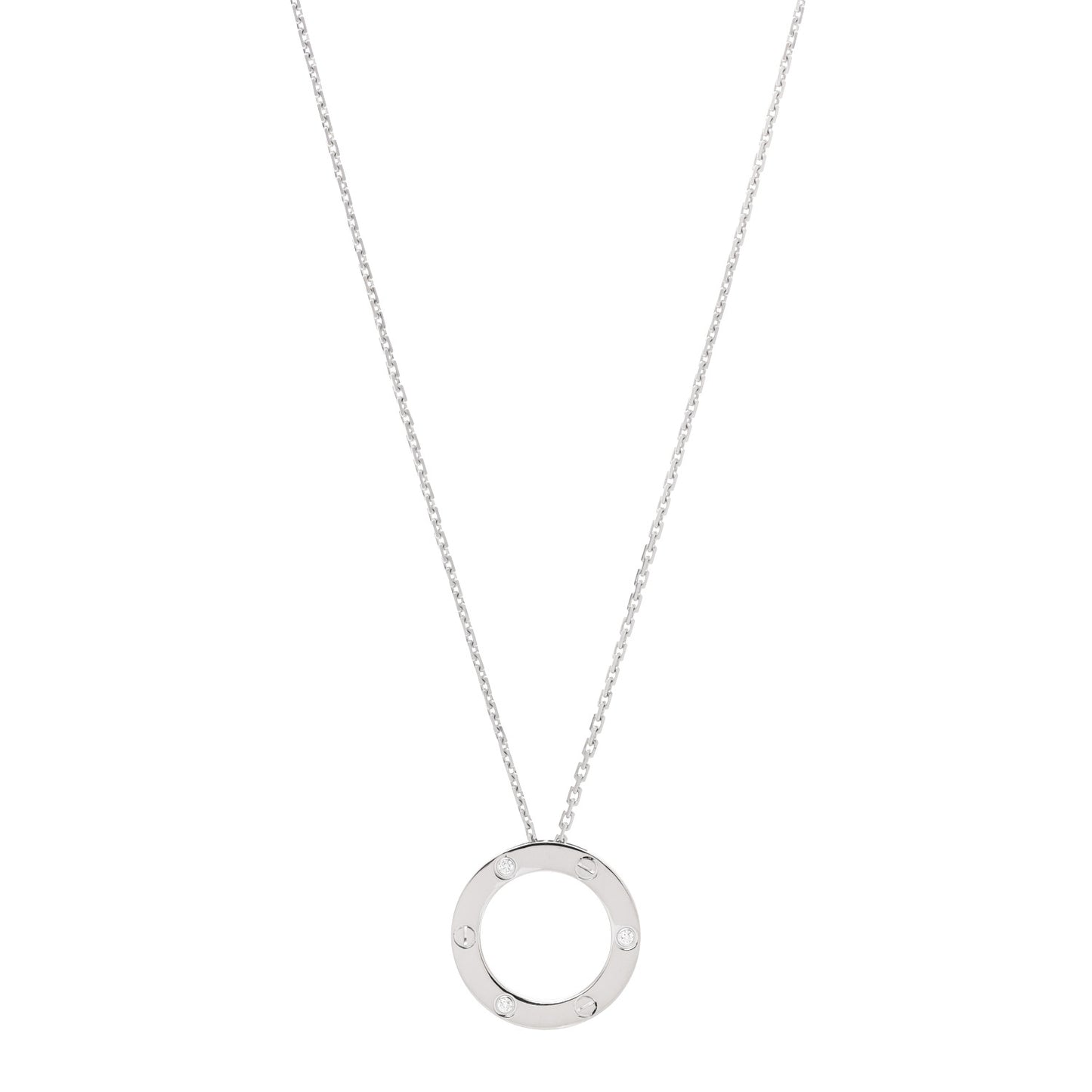 18K White Gold 3 Diamonds LOVE Pendant Necklace