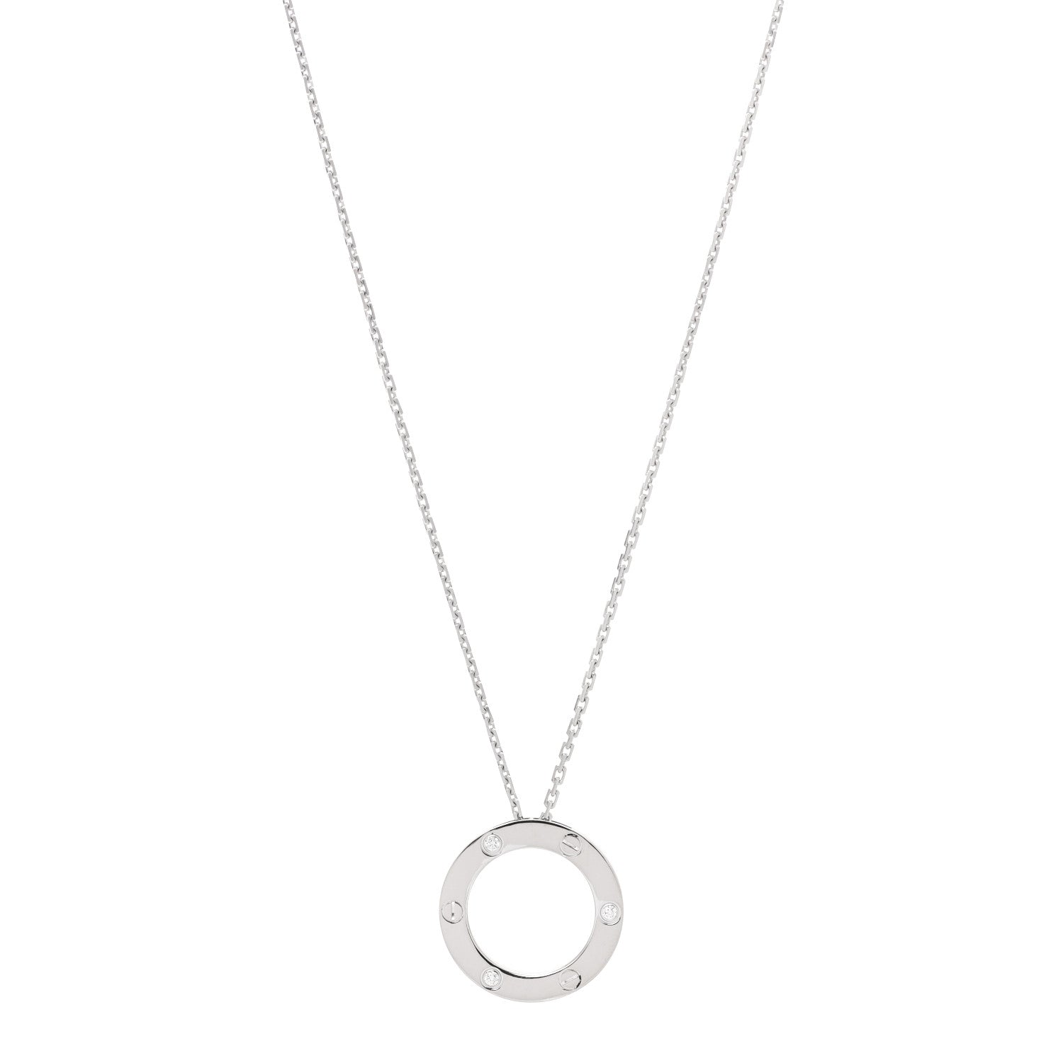 Cartier 18K White Gold 3 Diamonds LOVE Pendant Necklace 1 of 5