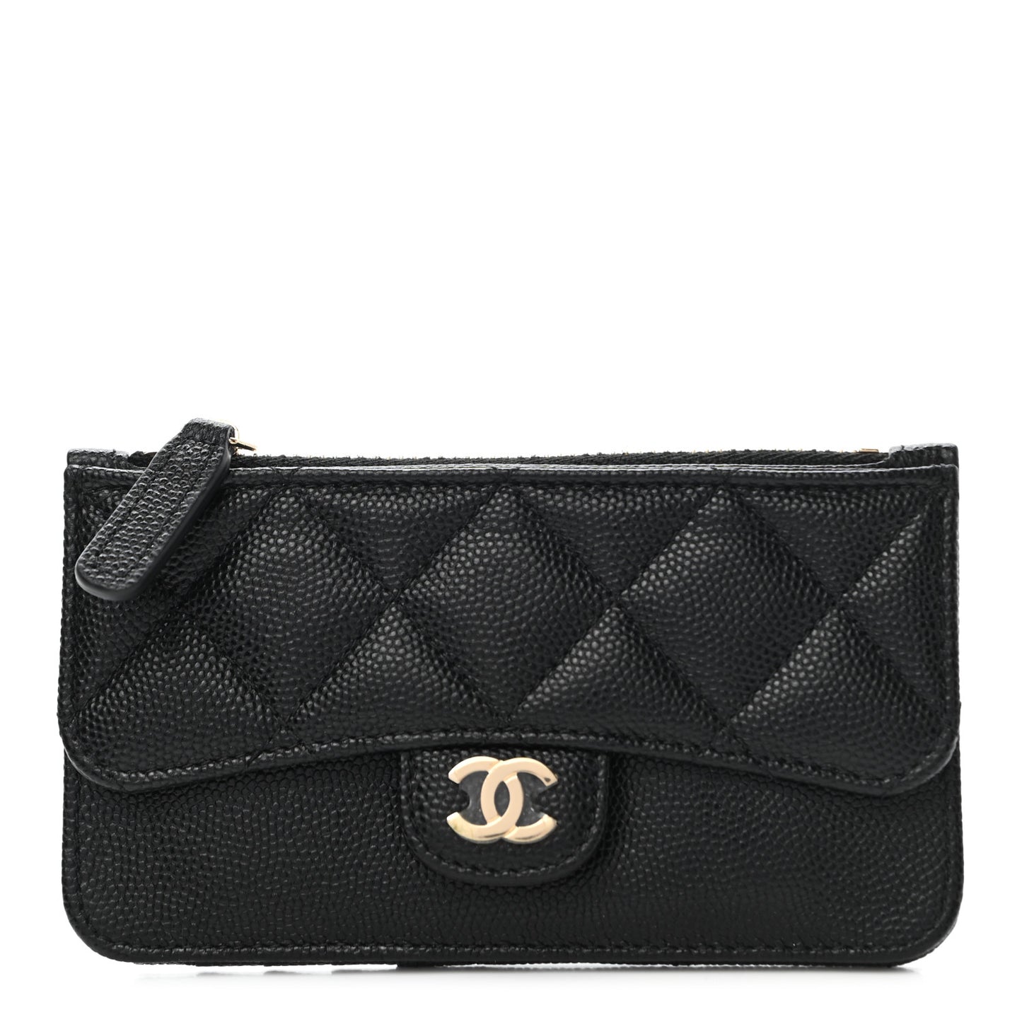 Caviar Quilted Flap Zip Card Holder Black