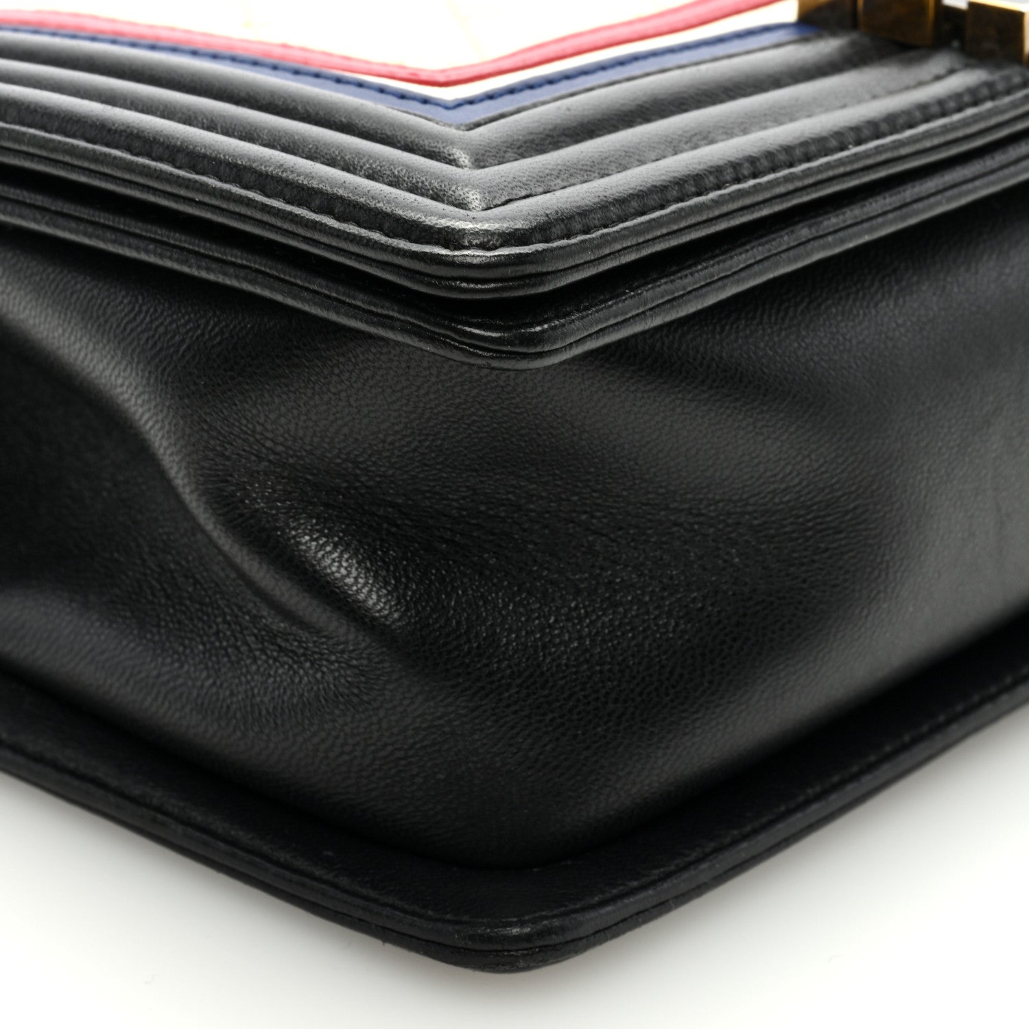 Chanel Lambskin Quilted Crest Embellished Medium Boy Flap Black White Blue 8 of 9