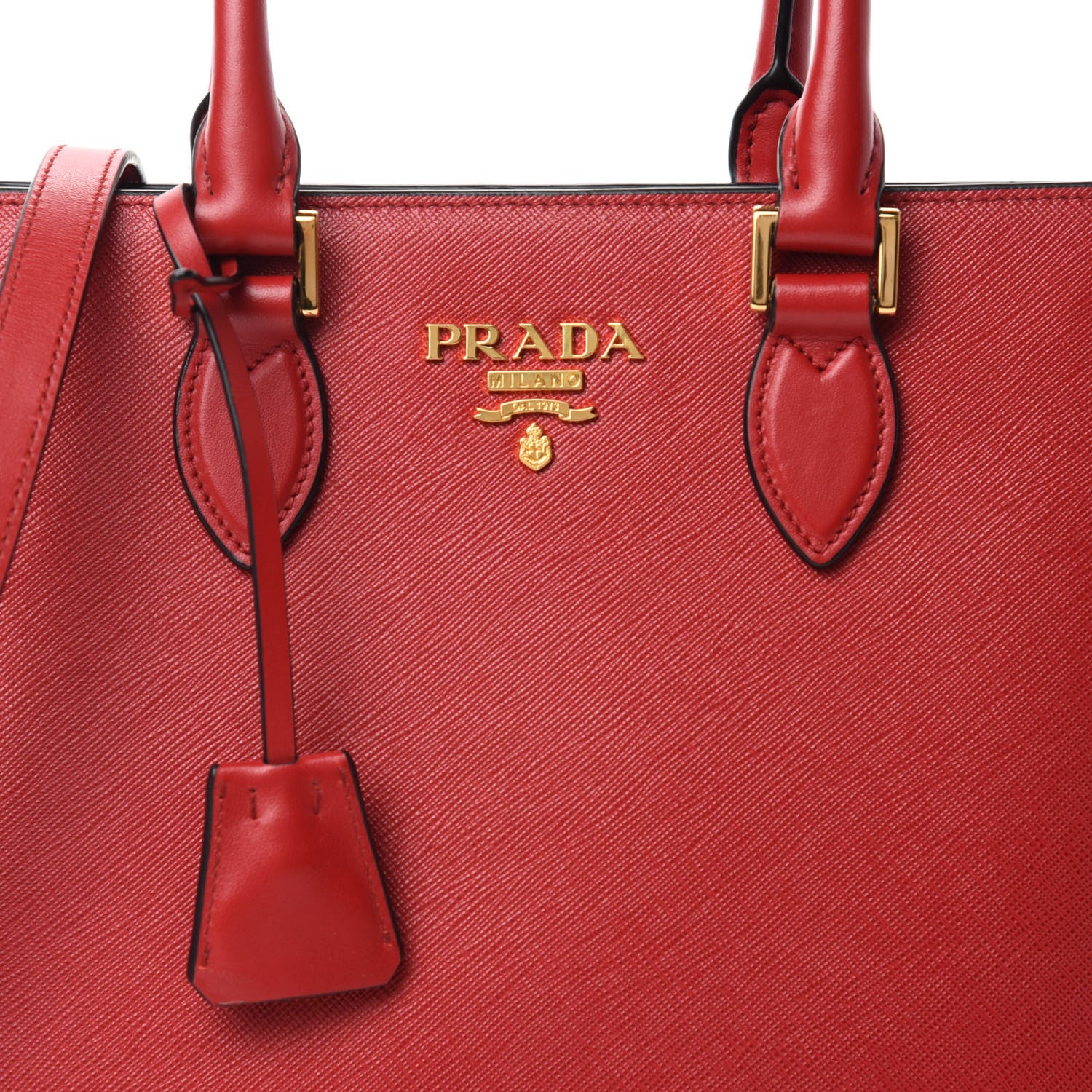 Prada Saffiano Soft Calfskin Small Zippered Tote Fuoco 10 of 10