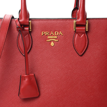Prada Saffiano Soft Calfskin Small Zippered Tote Fuoco 10 of 10