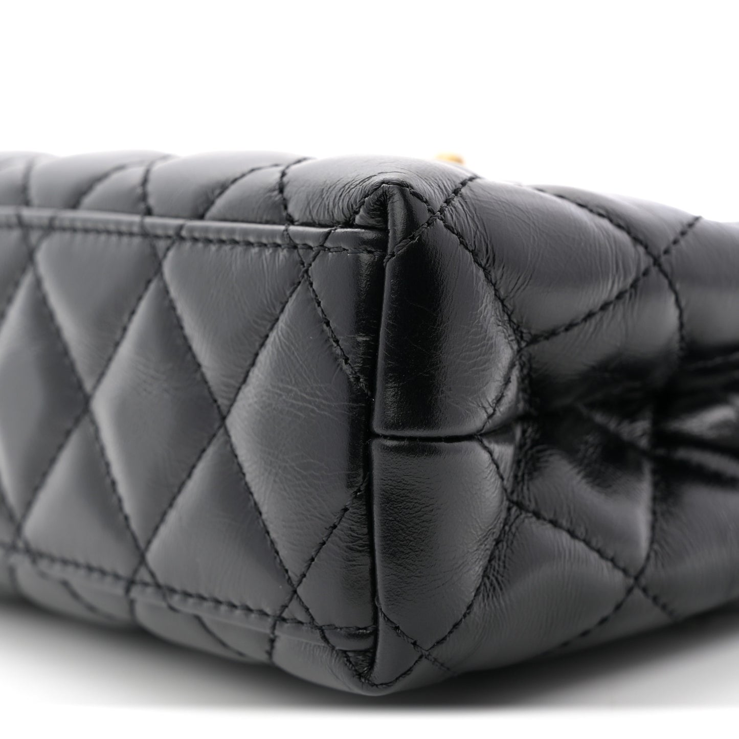 Shiny Aged Calfskin Quilted Nano Kelly Shopper Black