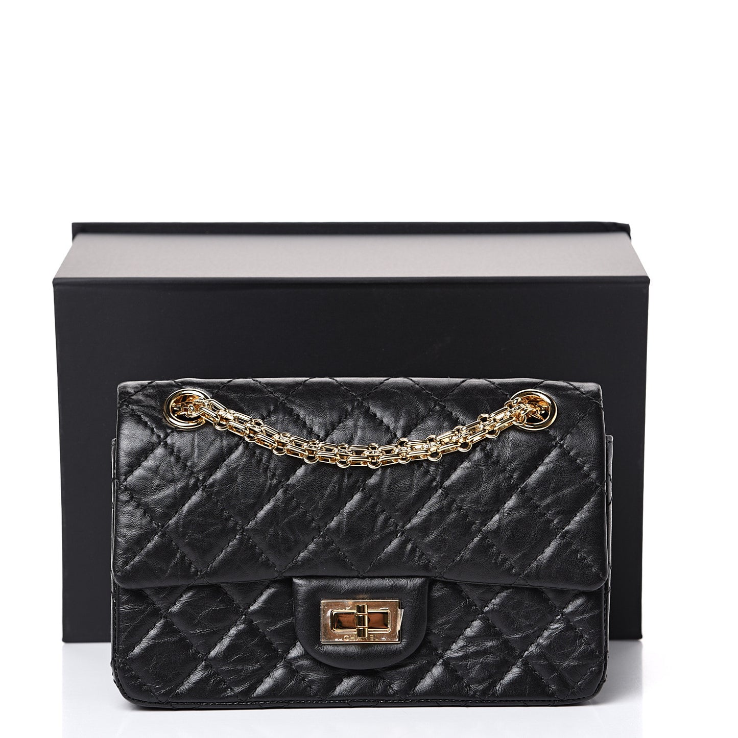 Aged Calfskin Quilted 2.55 Reissue Mini Flap Black