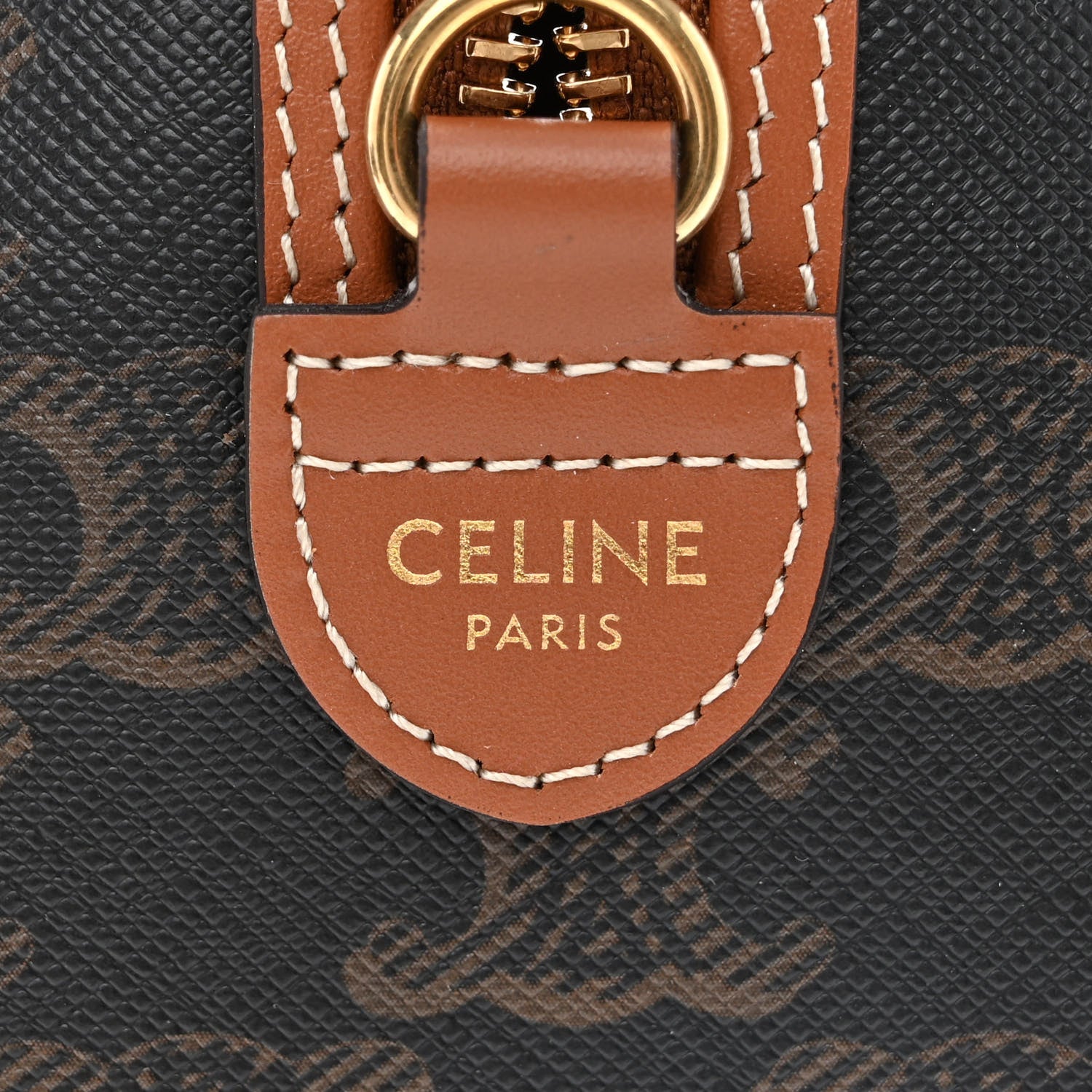 Celine Triomphe Canvas Calfskin Small Boston Bag Tan 6 of 10