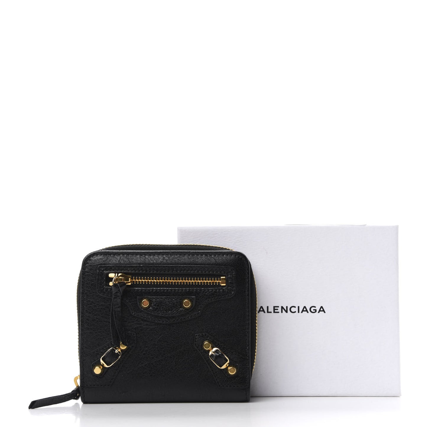 Agneau Classic Gold Hardware Compact Wallet Black