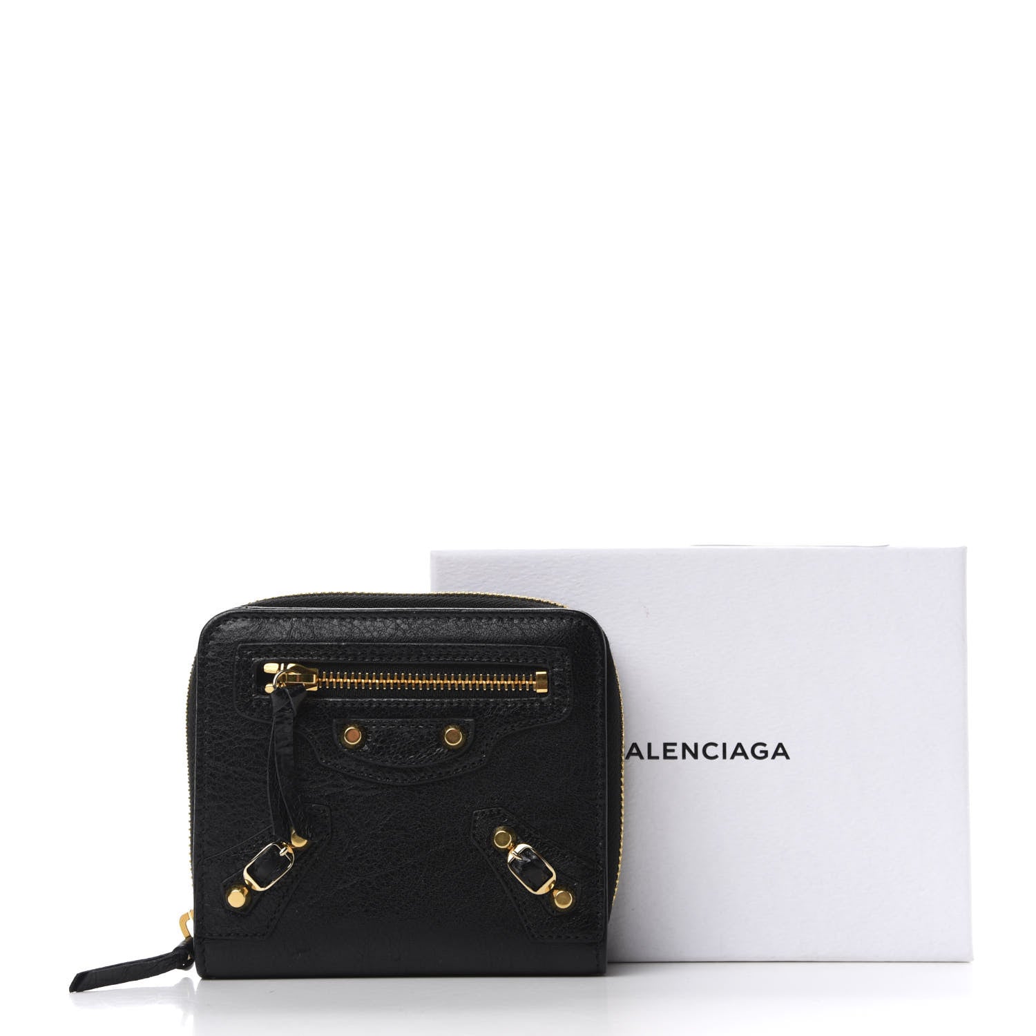 Balenciaga Agneau Classic Gold Hardware Compact Wallet Black 7 of 7
