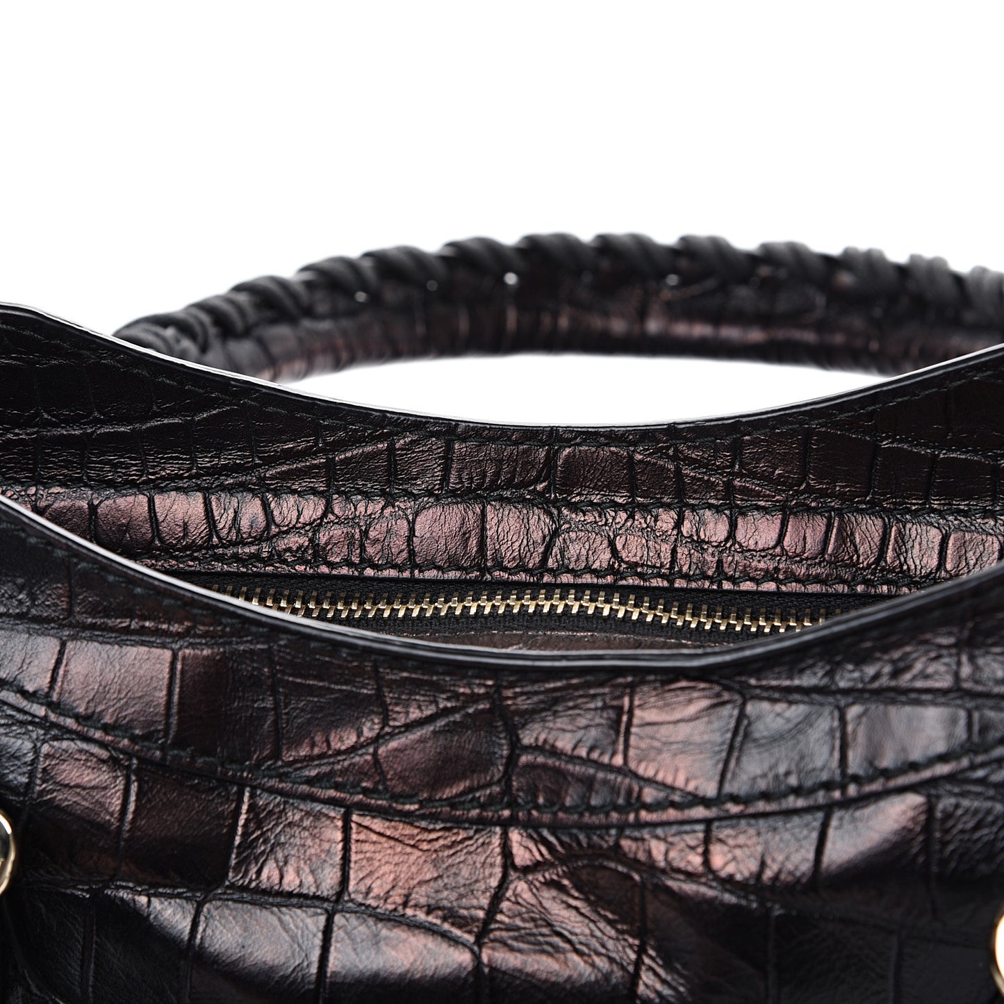 Calfskin Crocodile Embossed Giant 12 Gold Hardware City Black