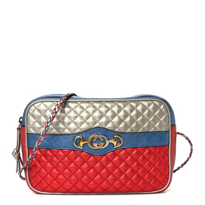 Gucci Laminated Nappa Trapuntata Small Zumi Shoulder Bag Rosso Marine Argento 1 of 11