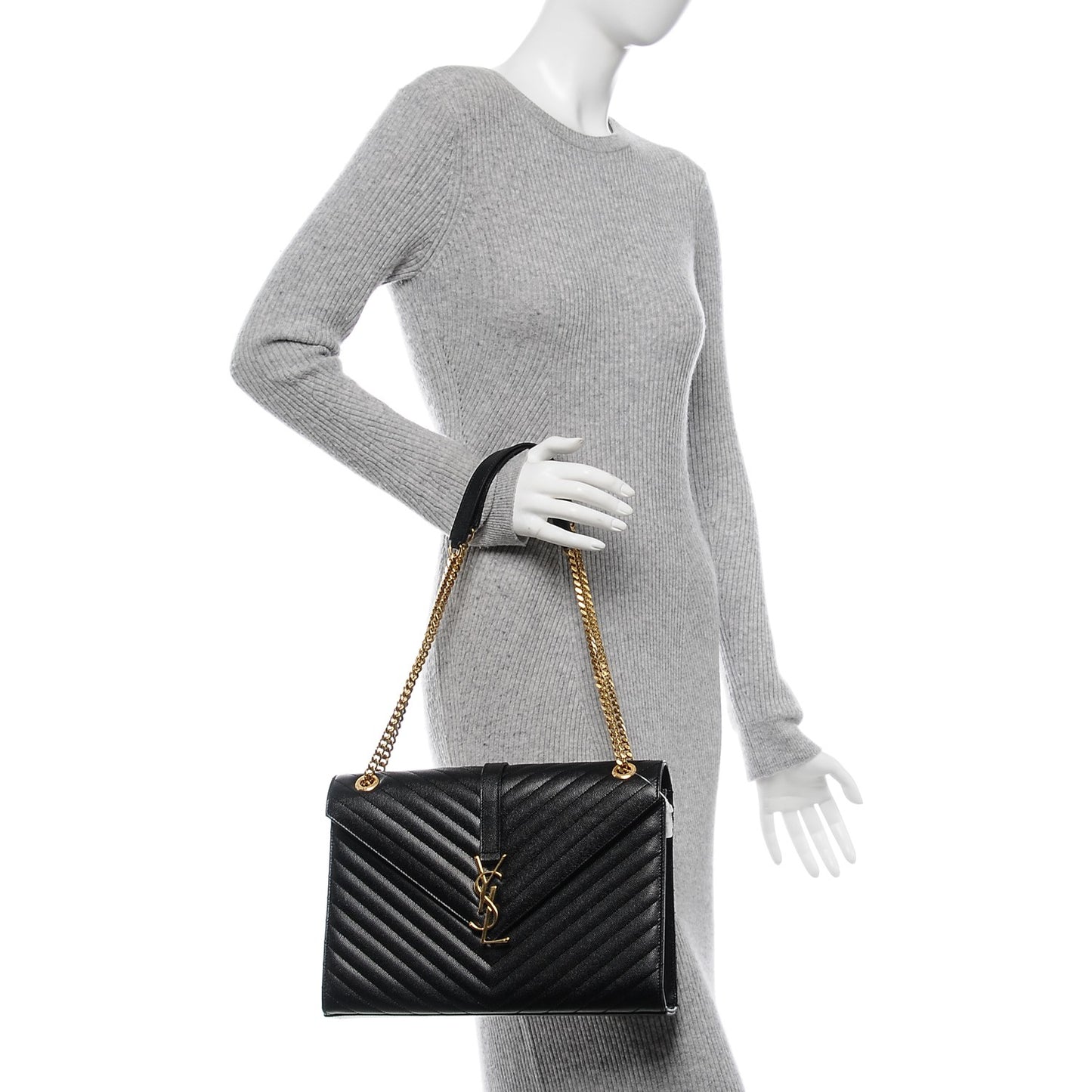 Grain De Poudre Matelasse Chevron Large Monogram Satchel Black