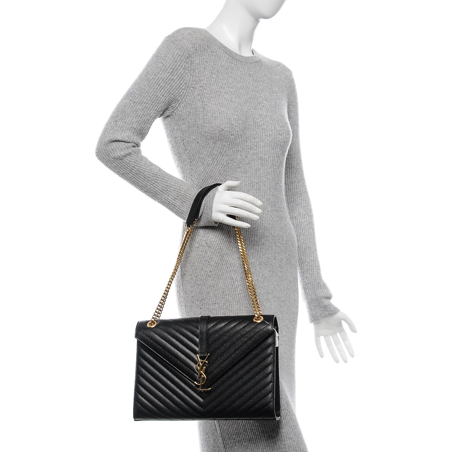Saint Laurent Grain De Poudre Matelasse Chevron Large Monogram Satchel Black 2 of 7
