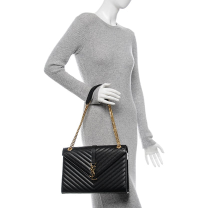 Saint Laurent Grain De Poudre Matelasse Chevron Large Monogram Satchel Black 2 of 7