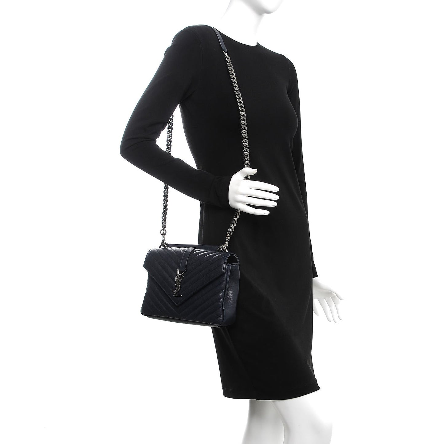 Sheepskin Matelasse Chevron Monogram Medium College Bag Deep Marine