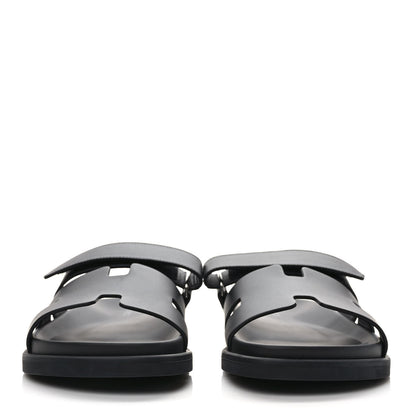 Hermes Calfskin Womens Chypre Sandals 39.5 Black 2 of 9