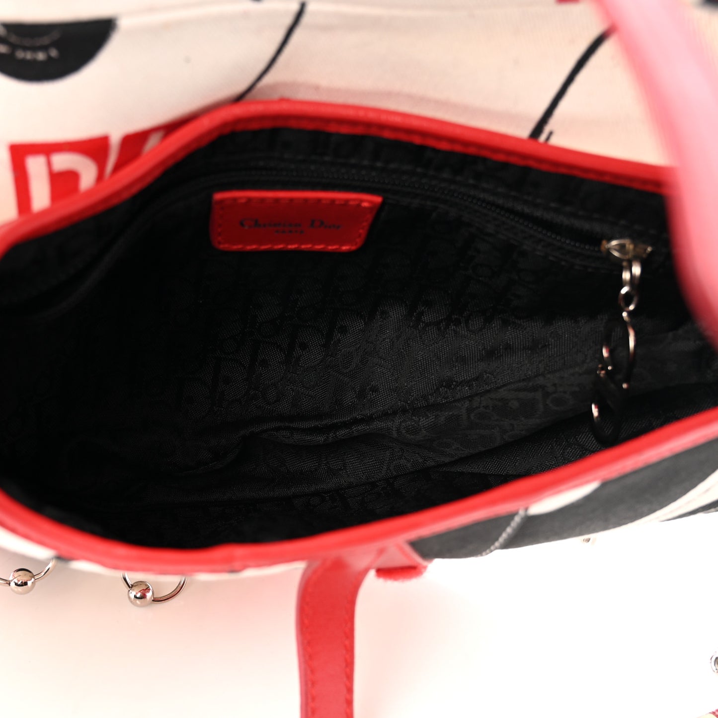 Canvas Hardcore Pierced Saddle Bag White Red Black