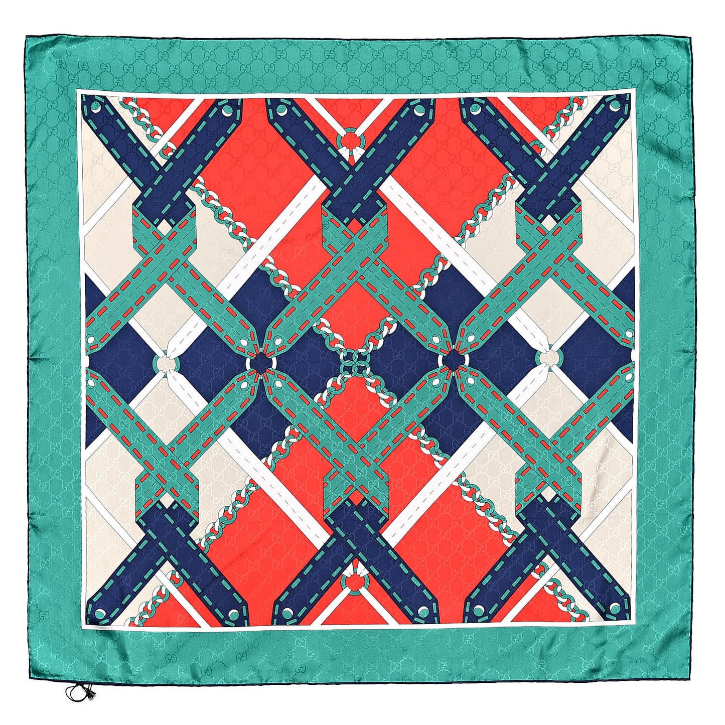 Silk Chain Argyle Square Scarf Flame Dark Green