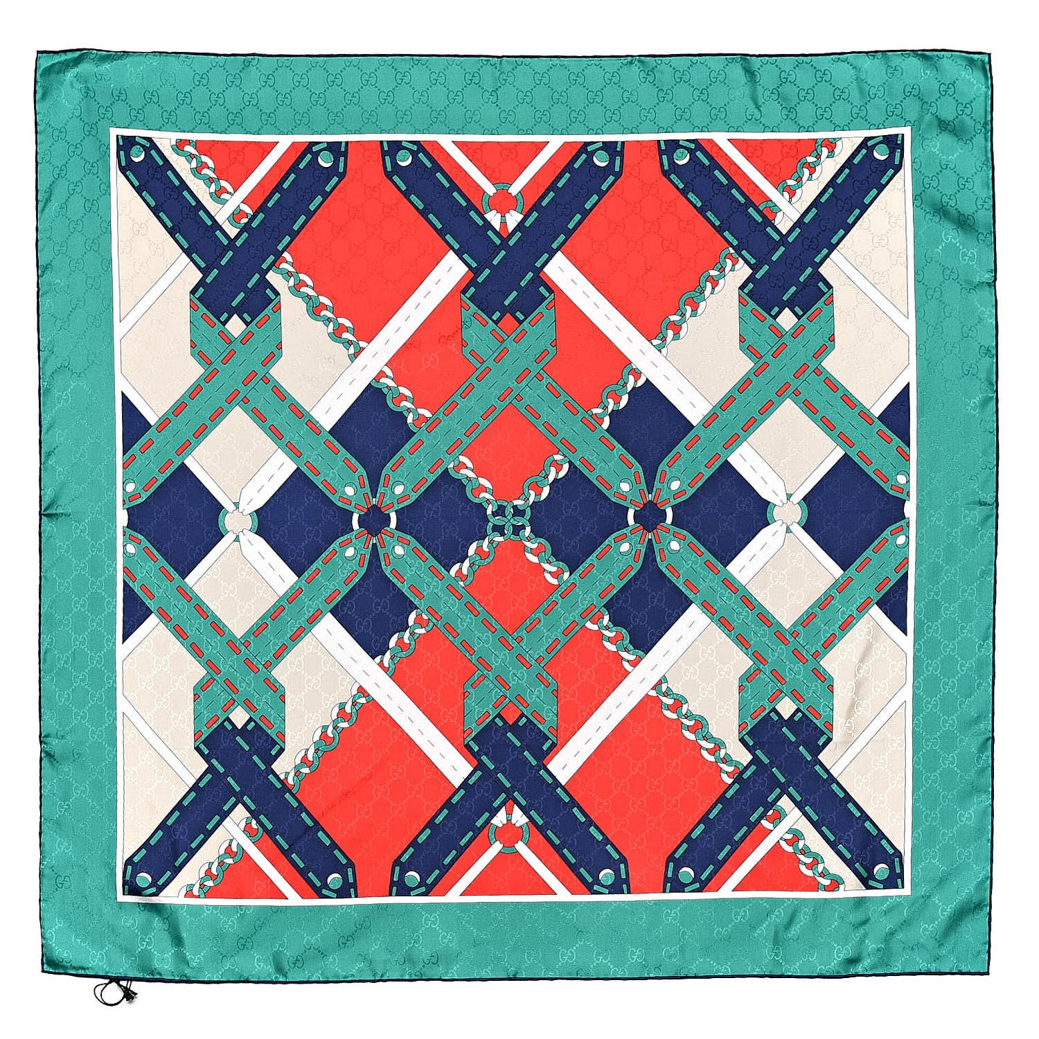 Gucci Silk Chain Argyle Square Scarf Flame Dark Green 1 of 4