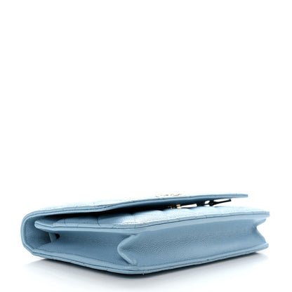 Chanel Caviar Quilted Crystal CC Wallet On Chain WOC Light Blue 4 of 12