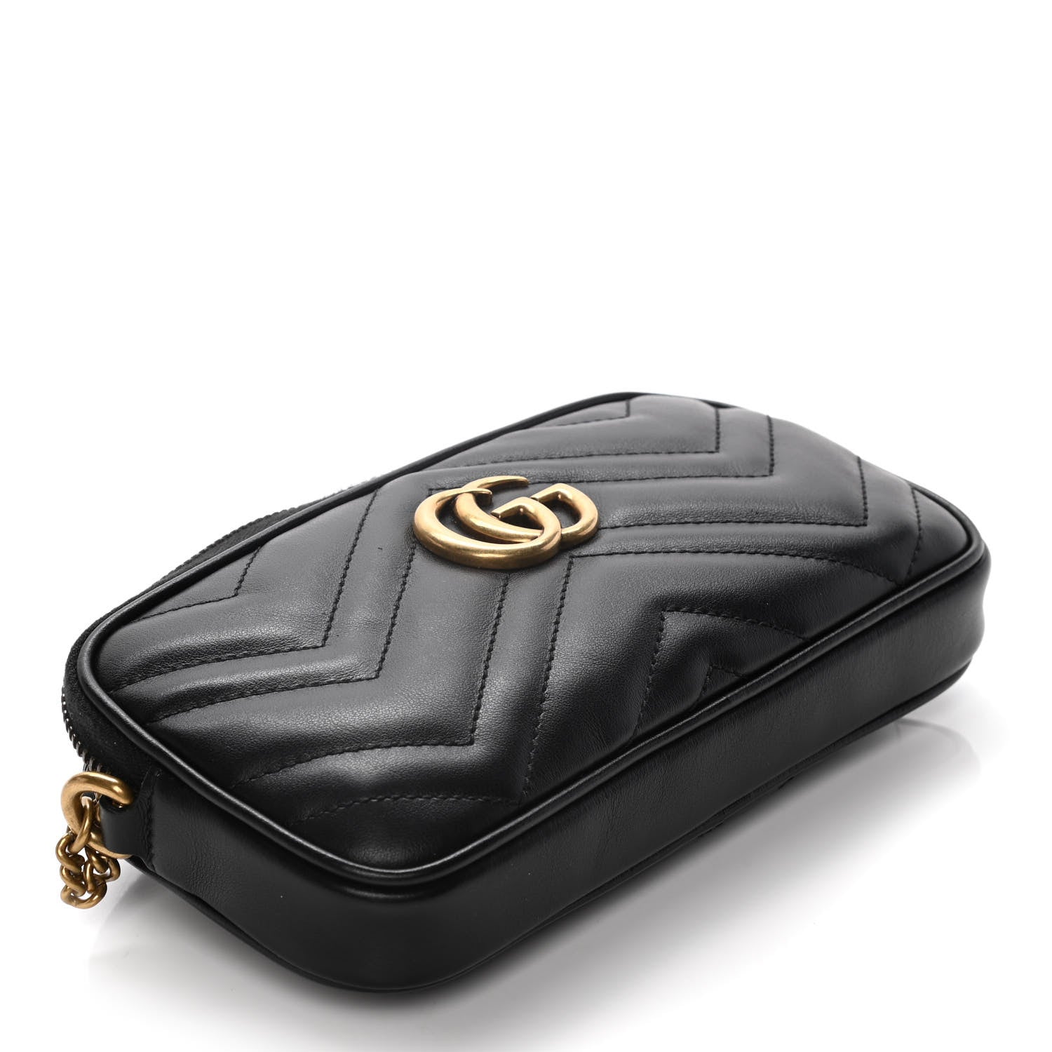 Gucci Calfskin Matelasse Mini GG Marmont Chain Crossbody Bag Black 4 of 10