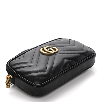 Gucci Calfskin Matelasse Mini GG Marmont Chain Crossbody Bag Black 4 of 10