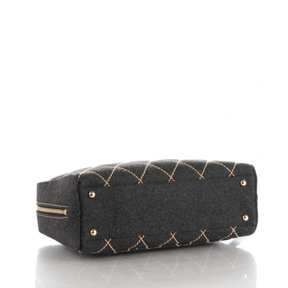 Chanel Wool Contrast Stitch Surpique Shoulder Bag Charcoal 4 of 7
