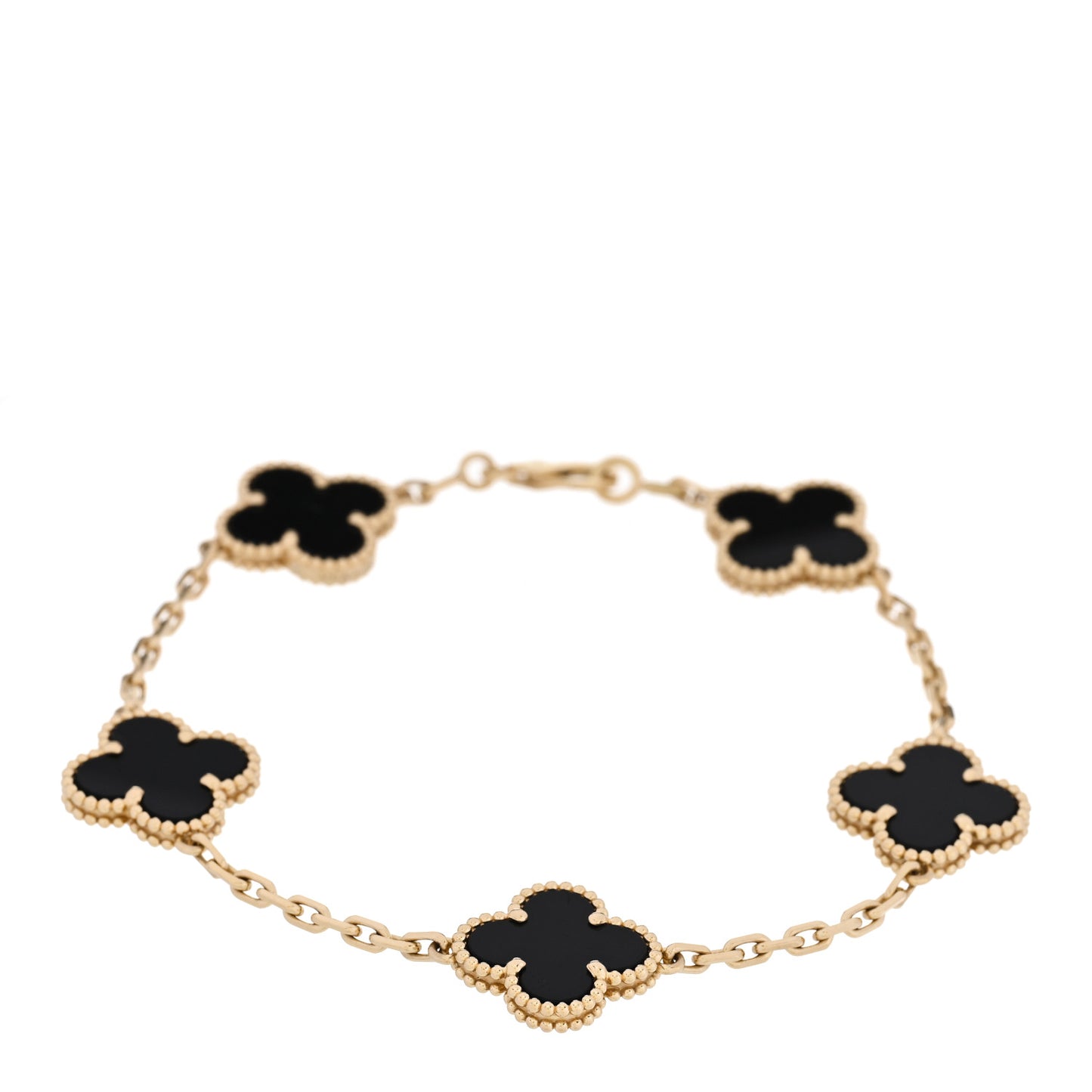 18K Yellow Gold Black Onyx 5 Motifs Vintage Alhambra Bracelet