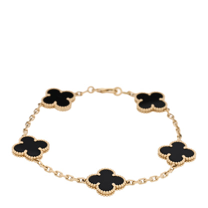 Van Cleef & Arpels 18K Yellow Gold Black Onyx 5 Motifs Vintage Alhambra Bracelet 1 of 3
