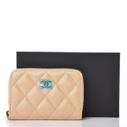 Chanel Iridescent Caviar Quilted Zip Around Coin Purse Beige 8 of 8