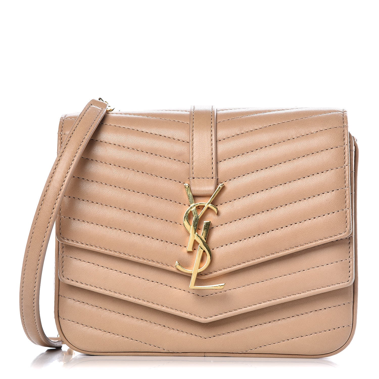Saint Laurent Lambskin Matelasse Chevron Monogram Small Sulpice Bag Sable Beige 1 of 13